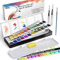 Caja de Acuarelas，RATEL Set de Pintura de Acuarelas Incluye 24 colores Pigmento sólido +Brocha + 2Pinceles para tanque…